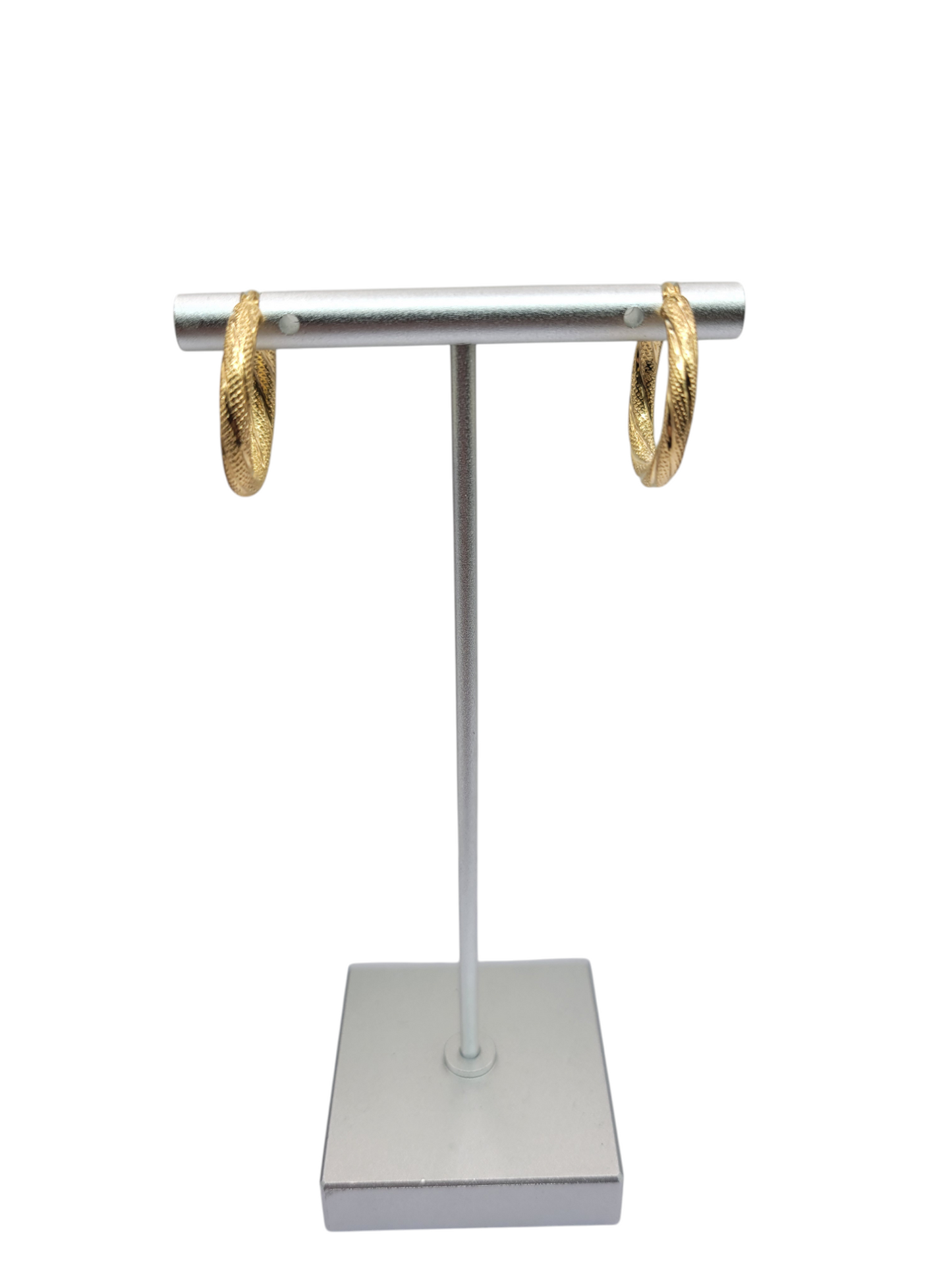 10K gold earrings. Thin snowy hoop. Size 1.