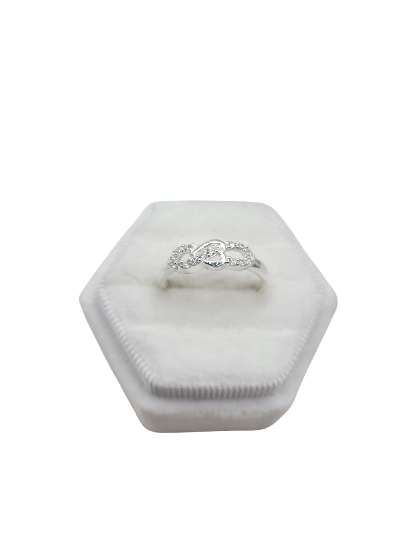 925 silver ring with infinity symbol and heart CZ stone. Size 8.5