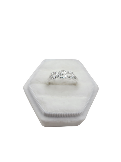 925 silver ring with infinity symbol and heart CZ stone. Size 8.5