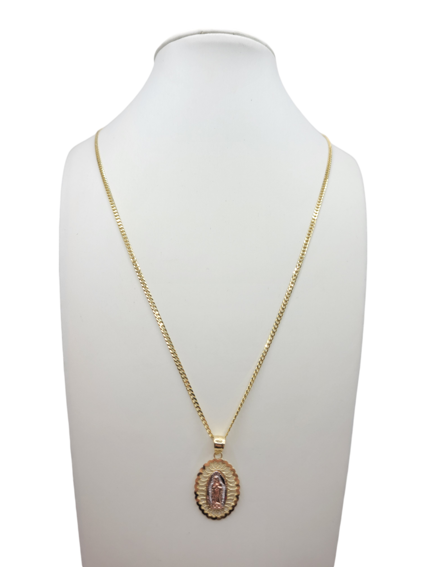 10K gold Cuban chain. Virgin of Guadalupe pendant. 20in . 2mm