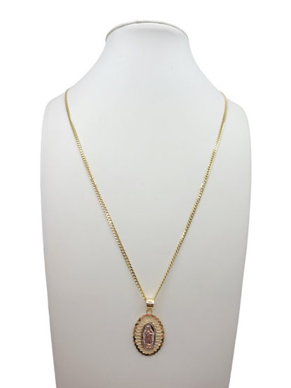 10K gold Cuban chain. Virgin of Guadalupe pendant. 20in . 2mm