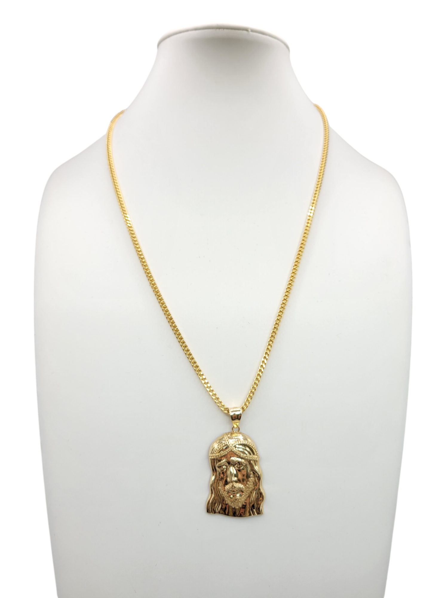 10K gold Franco chain. Jesus pendant.  30in..2mm