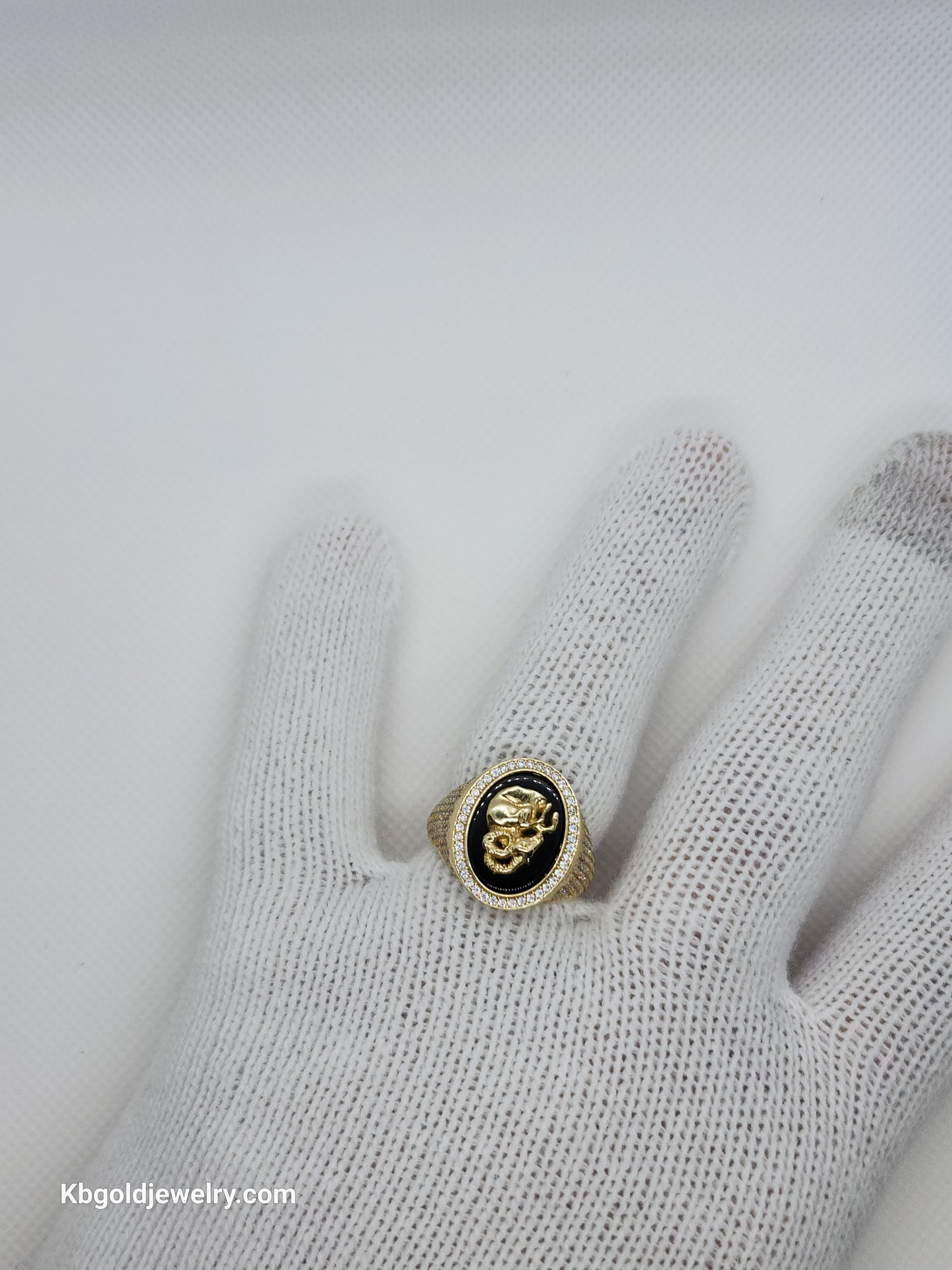 Anillo de oro real de 10k, símbolo de cabra de ónix negro tamaño 10