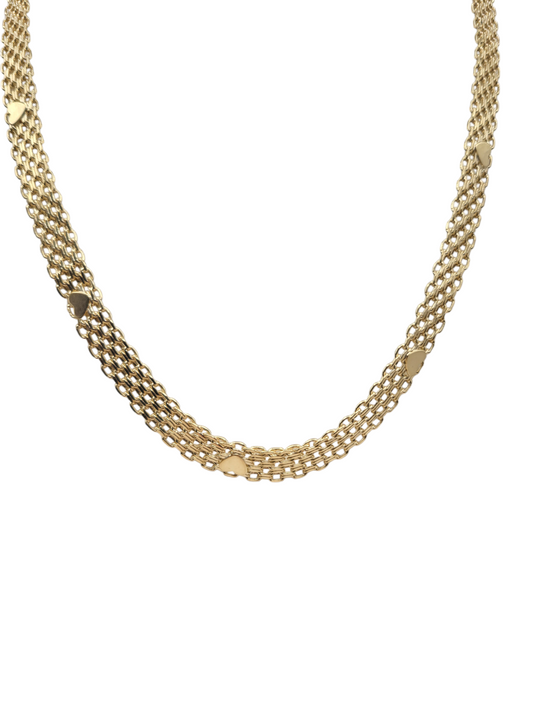 10K gold braided heart necklace. 16 inches, 7 mm.