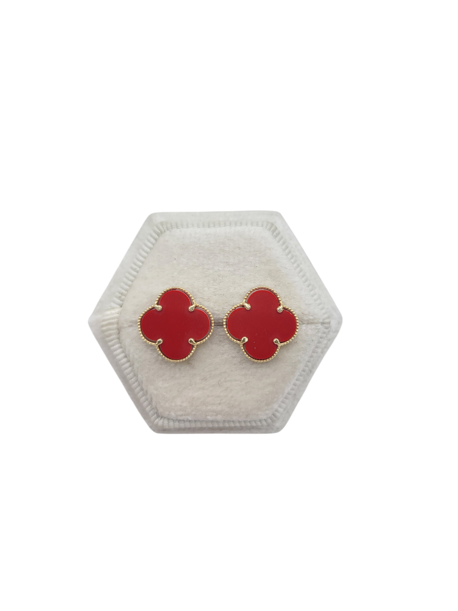 10K gold earrings. Red flowers.