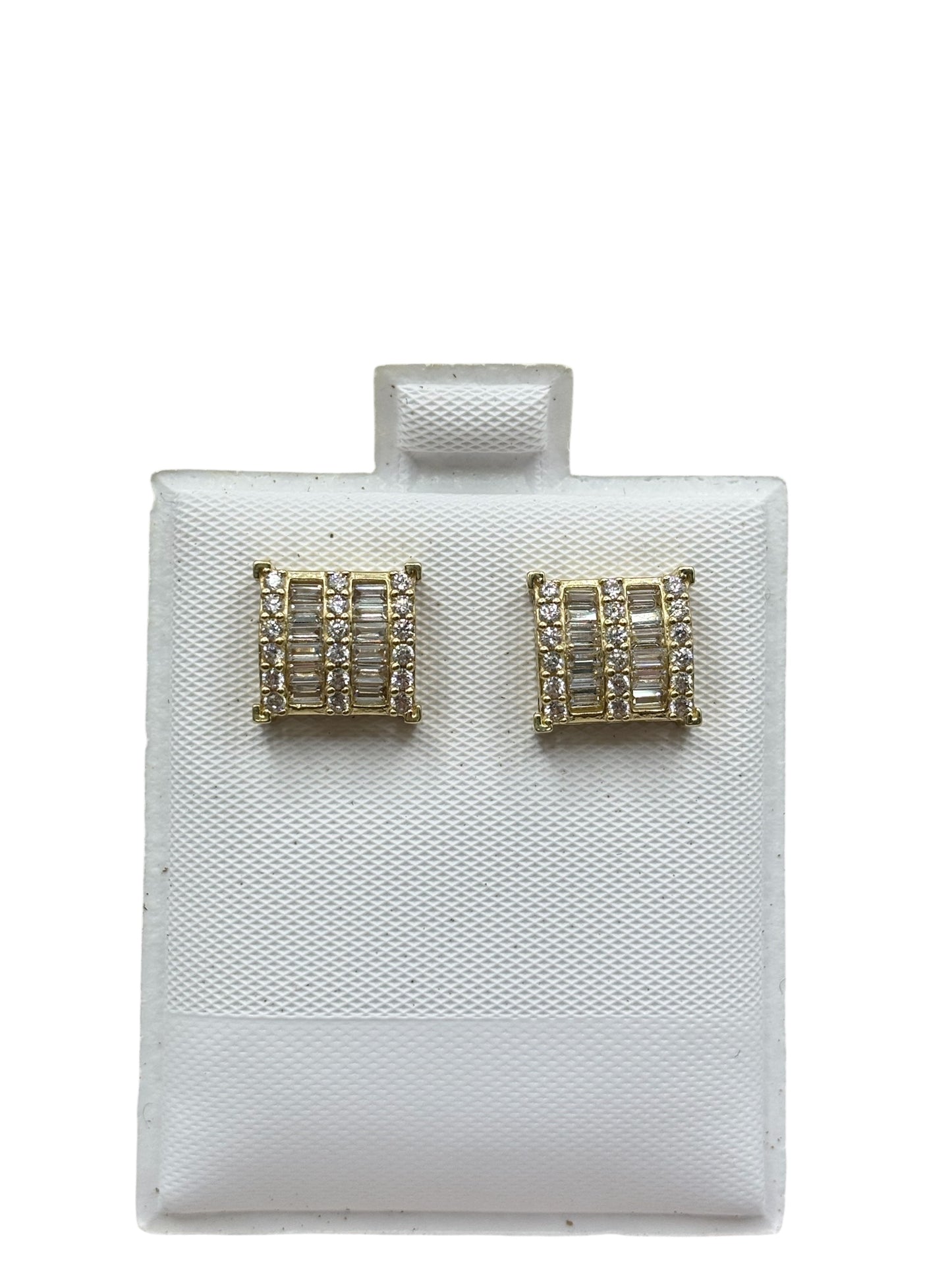 10k gold square earring with square cz stones