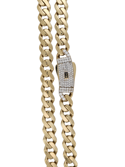 14K gold Cuban chain. Monaci. Clasp with CZ stone. 24in . 7mm