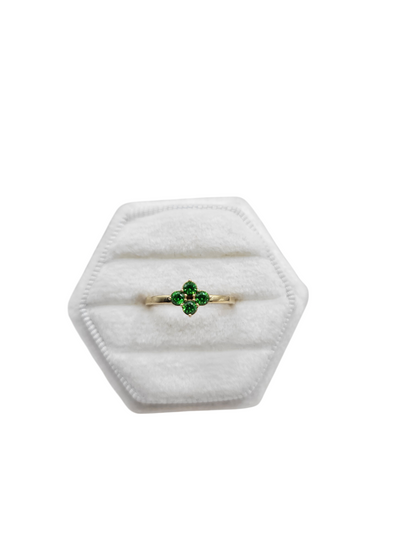 14K gold ring. Green CZ stones. Size 5.5