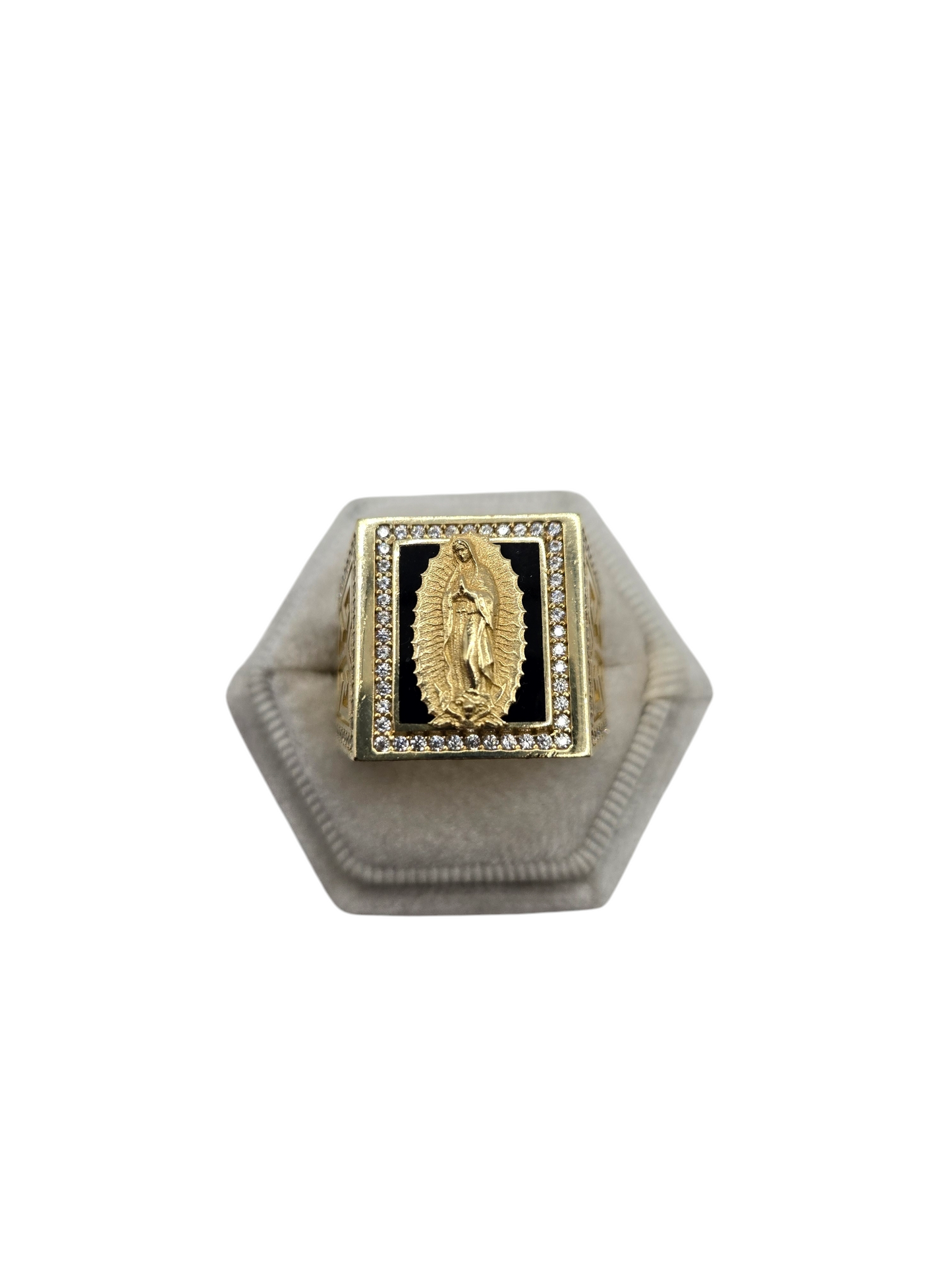 10k Gold Ring of The Virgin of Guadalupe with CZ Stones, Size 10