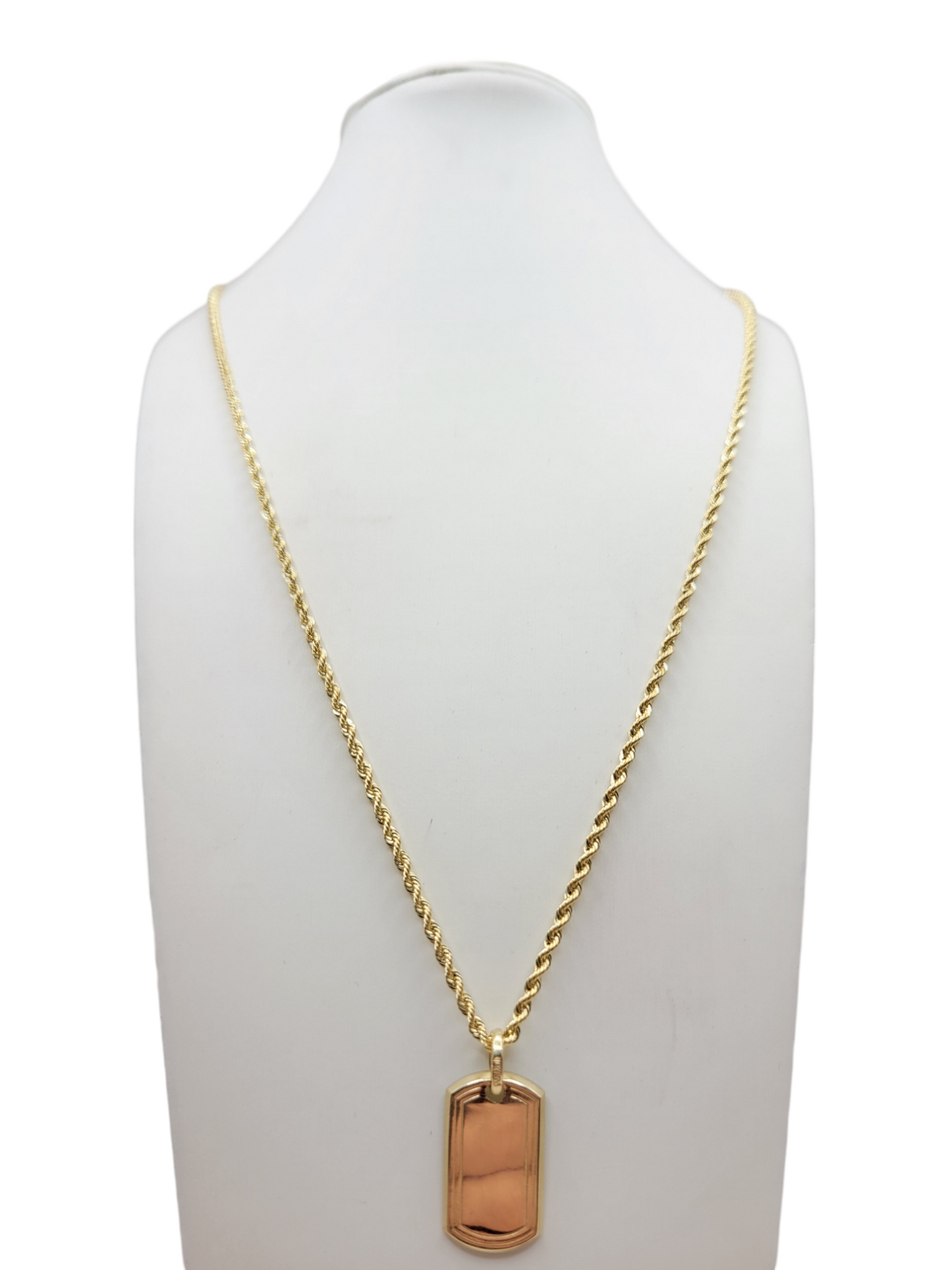 10K Gold Rope Chain. Plain Plated Pendant. 24in. 2mm