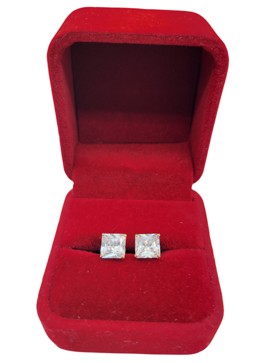 14K gold earrings. Square diamonds.