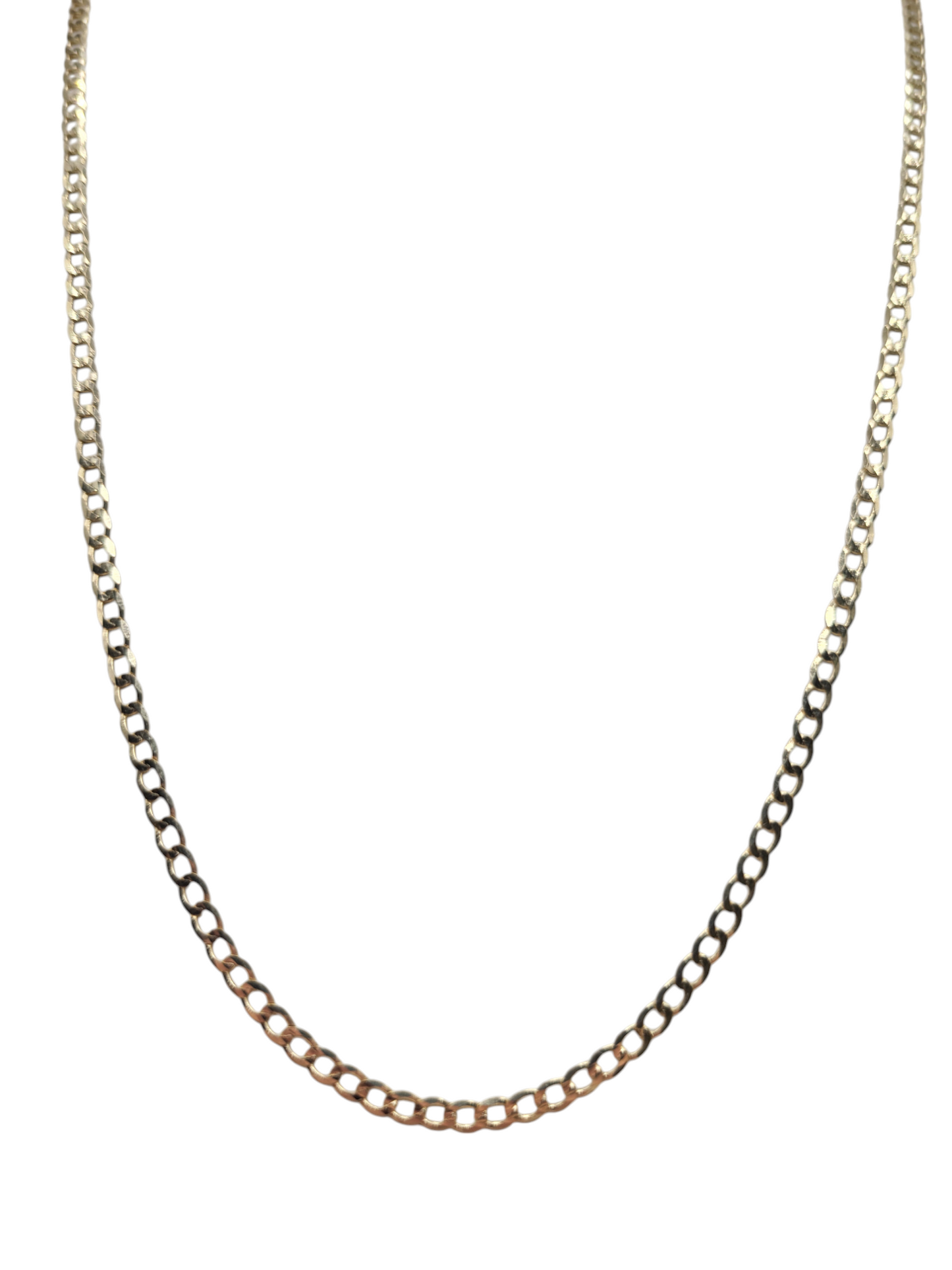 10K gold Cuban chain. Double-stranded. Plain. 22 inches. 2.5 mm