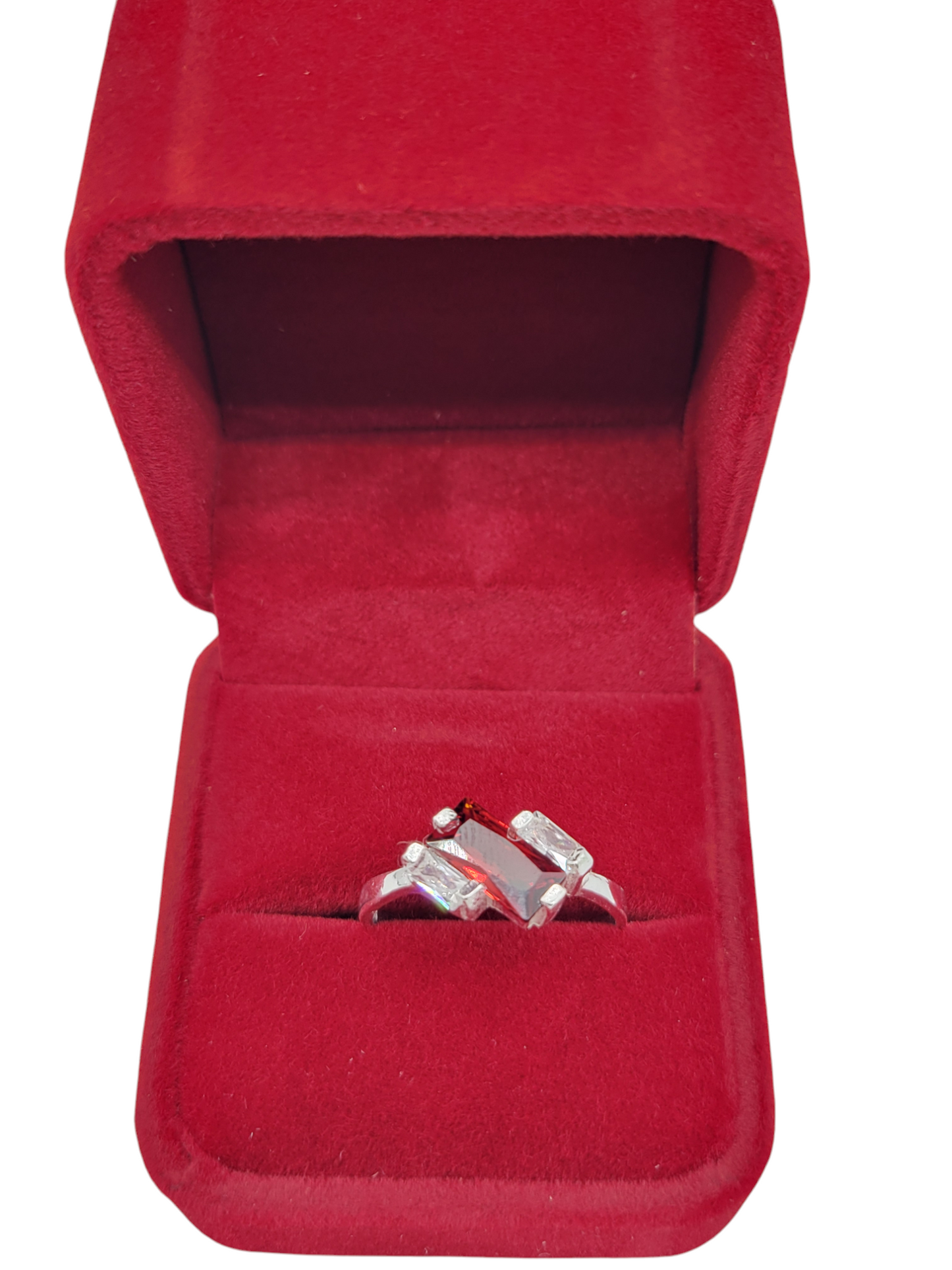 925 silver ring. Rectangular red CZ stone. Size 10