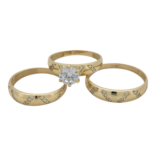 10K gold engagement rings. Trio of rings. Sizes 7.5 and 10. CZ stones.
