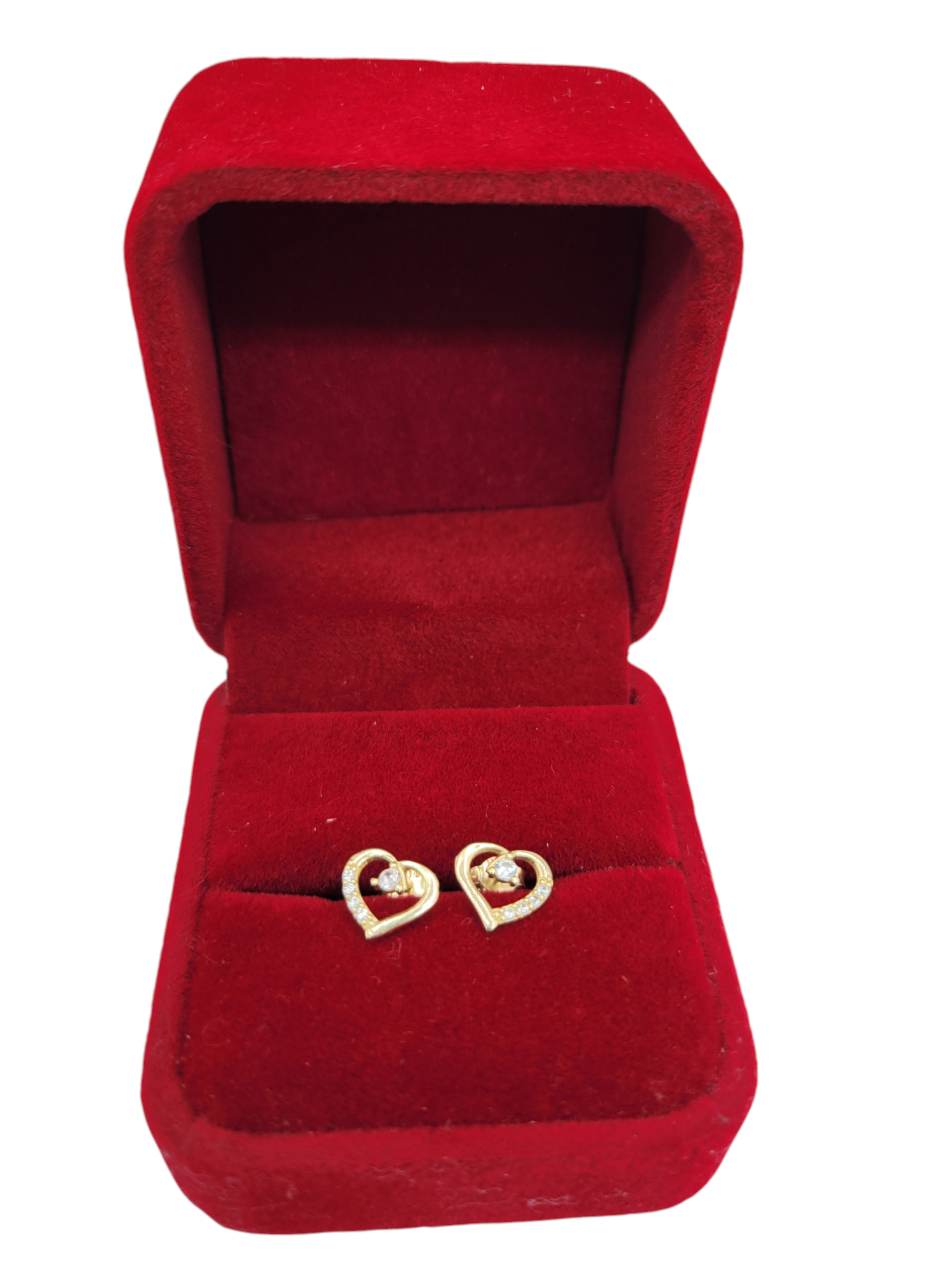 10K gold heart earrings with a CZ center stone