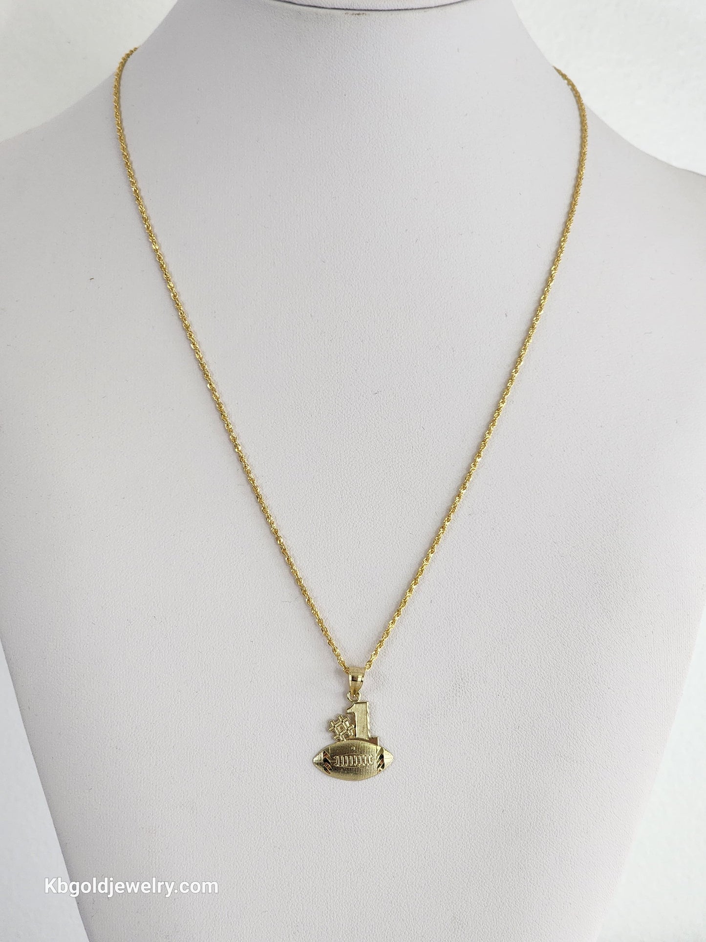 rope chain with American football ball pendant 10k gold