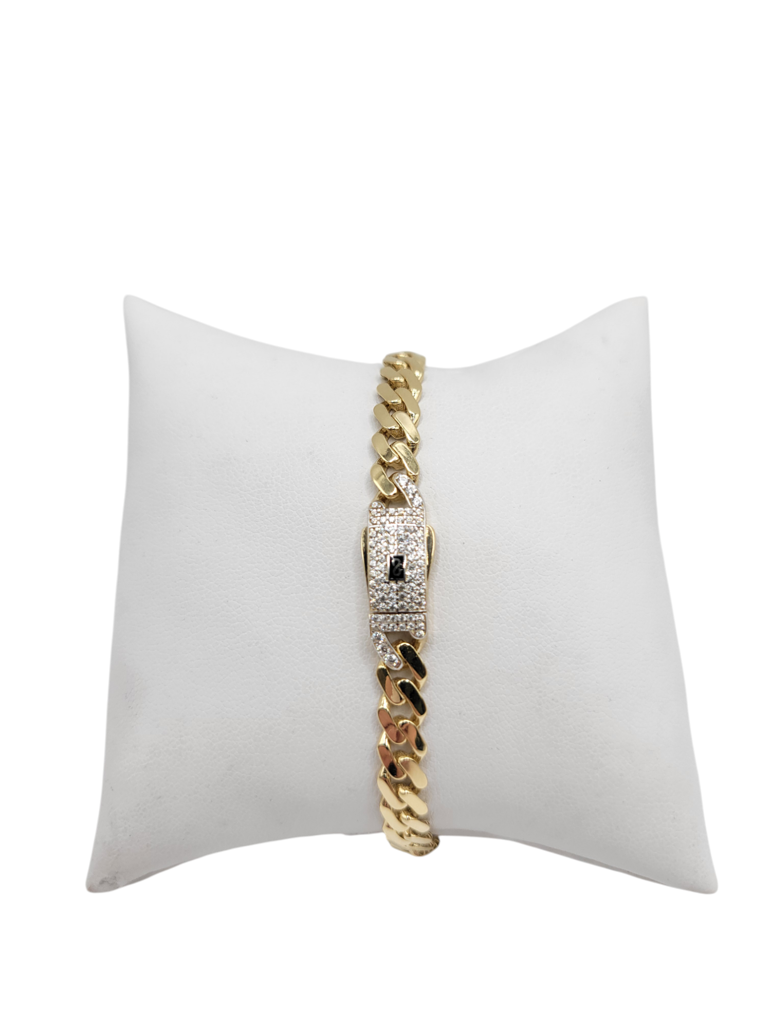 14K gold bracelet. Monaco style. CZ stone clasp. 7.5in. 6mm