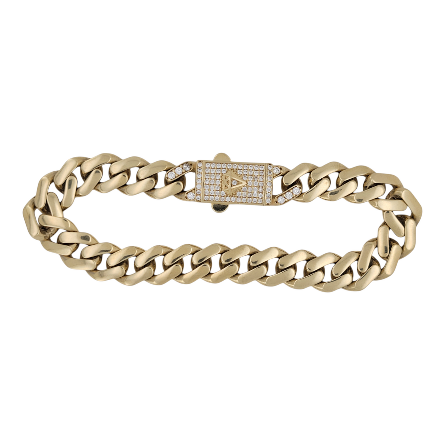 10K gold bracelet. Clasp with CZ stone. 8in . 9mm