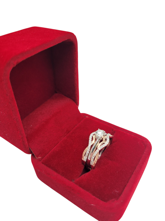 14K rose and white gold wedding band. 0.33 ctw real diamonds. Size 8