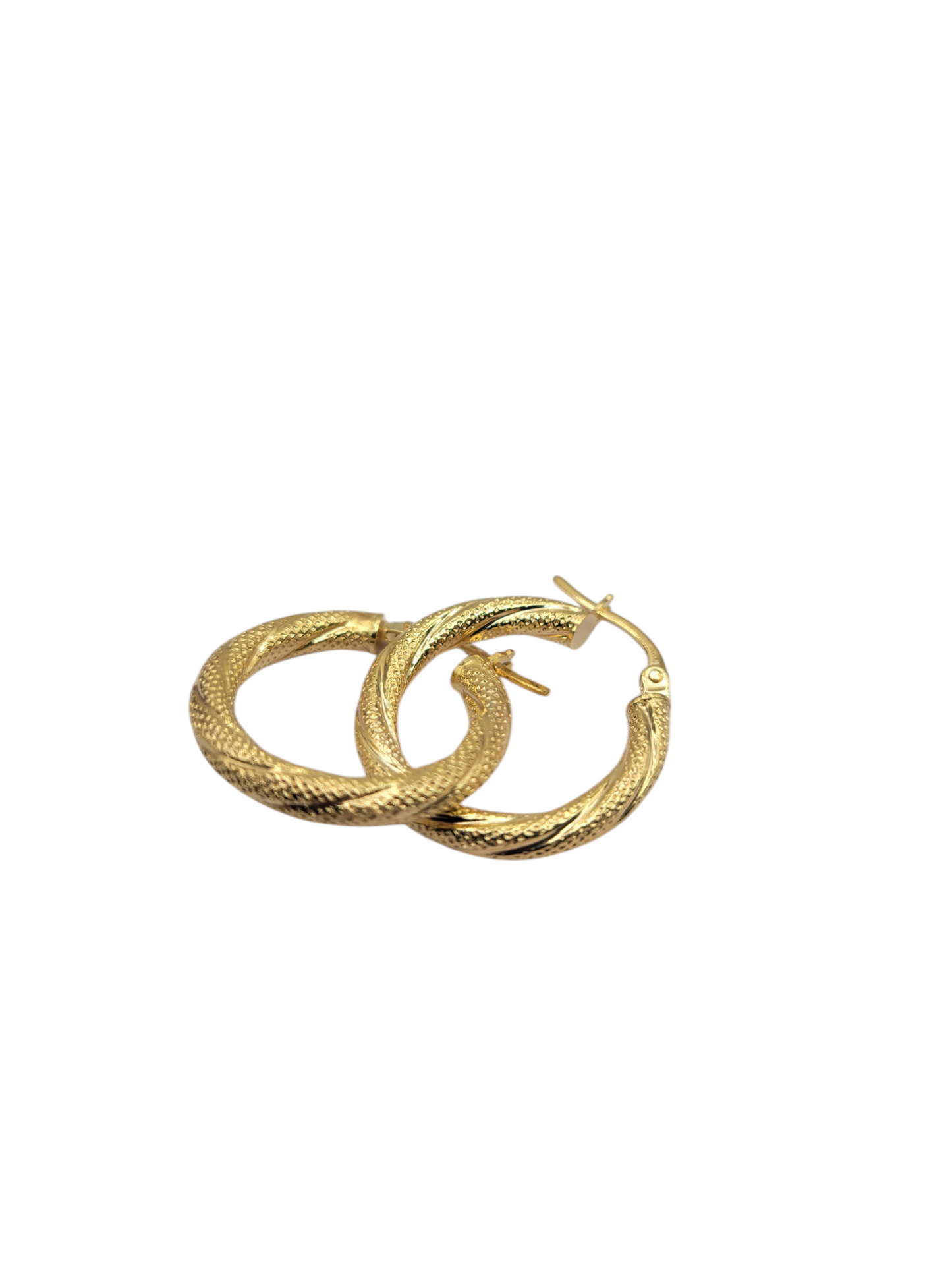 10K gold earrings. Thin snowy hoop. Size 1.