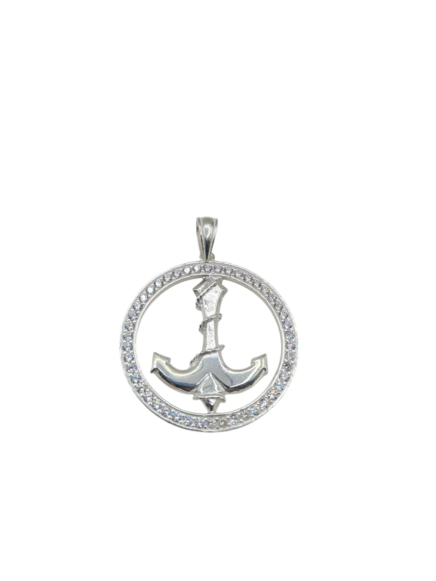 925 silver pendant. Anchor with CZ stone