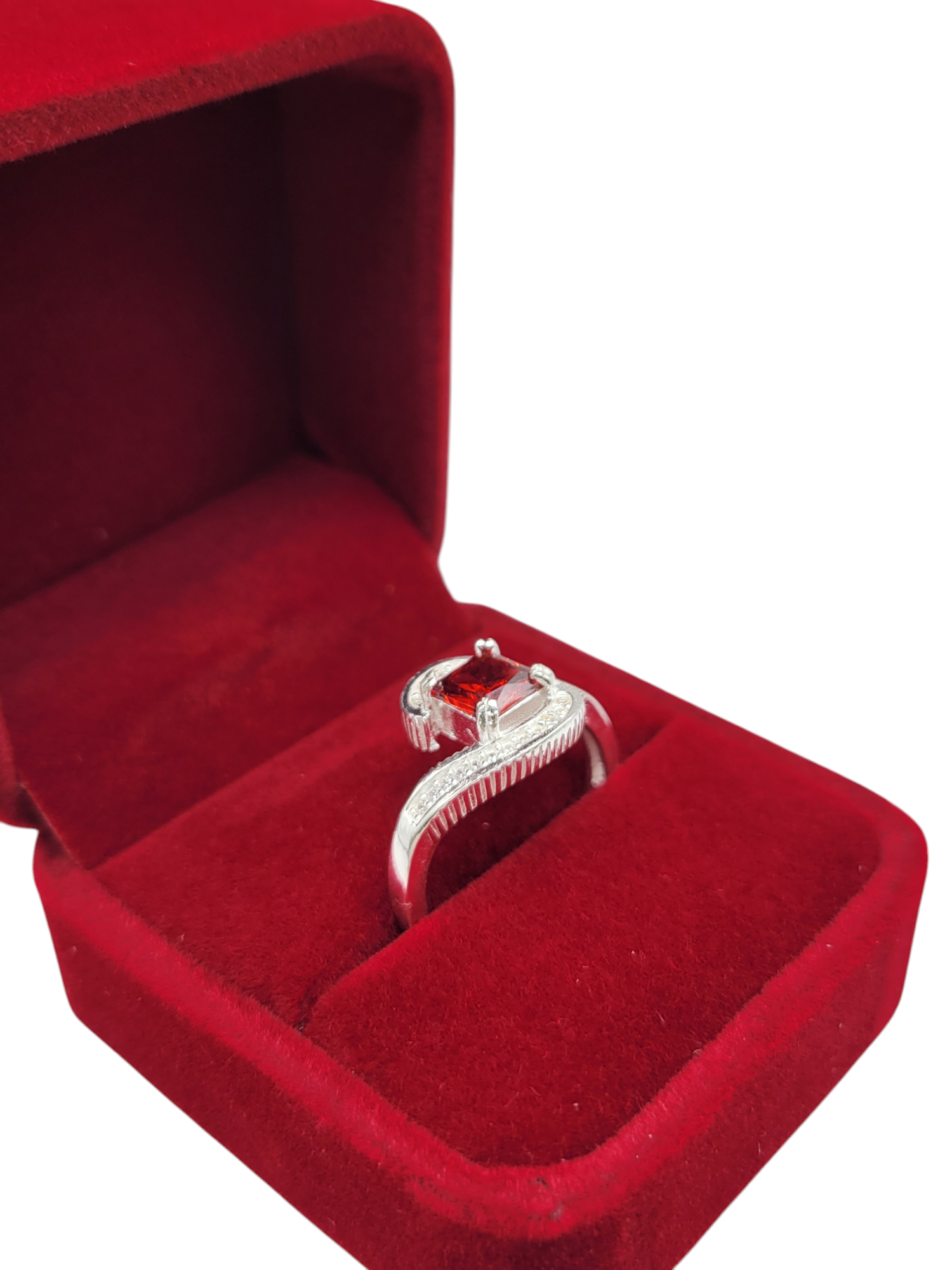 925 silver ring. Red square CZ stone. Size 9.5.