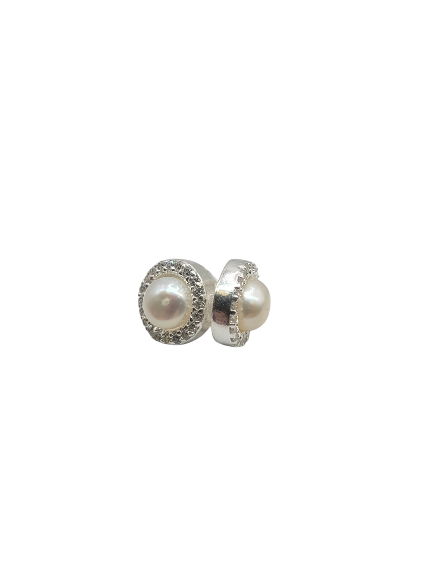 925 silver earrings. White pearl and CZ stone.